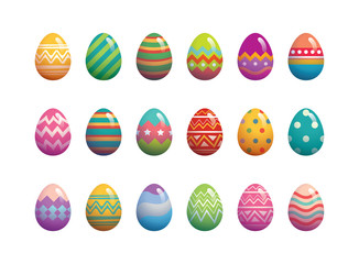 Set of easter eggs flat design on white background.
