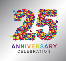 25th anniversary design logotype paper hearts multi-color for celebration