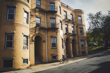 Old yellow brick house in North End, Boston.
