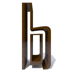 Conceptual wood or wooden brown font or type, timber or lumber industry piece isolated on white background. Educative hadwood material, smooth surface mahogany handmade sculpted 3D illustration object