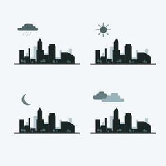 City silhouttes with weather icons
