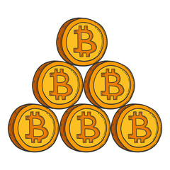 Bitcoin vector image, digital currency sign. Cryptocurrency logo, hand drawn and engraved style, doodle. Isolated on white background