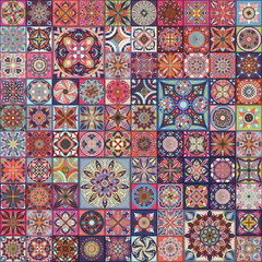 Seamless pattern with decorative mandalas. Vintage mandala elements. Colorful patchwork.