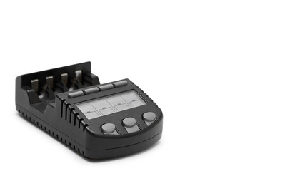 Black Rechargeable Battery Charger Isolated On White Background. copy space, template