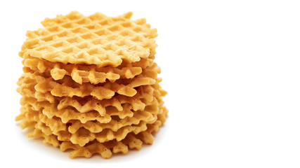 homemade crisp Waffle. isolated on white background. copy space, template