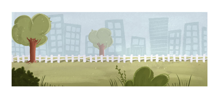 Paisaje de parque con la ciudad de fondo