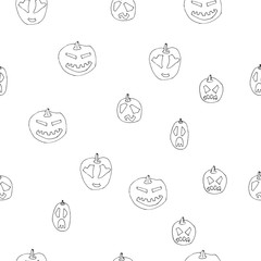 Halloween seamless pattern design with ghost, skull, pumpkin and black cat