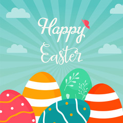 Fototapeta na wymiar Holiday bright design with cute Easter eggs