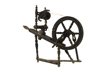 Spinning Wheel For Making Yarn From Wool Fibers. Vintage Rustic Equipment