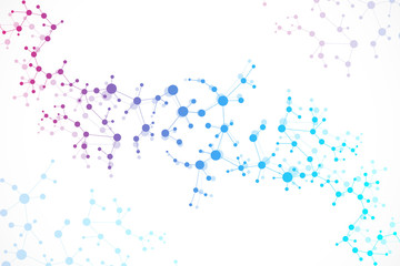 Structure molecule and communication. Dna, atom, neurons. Scientific concept for your design. Connected lines with dots. Medical, technology, chemistry, science background. illustration.