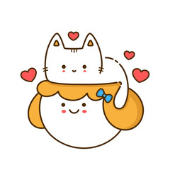 Cute funny cat kitten sits on woman girl 