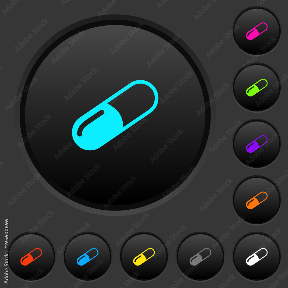Poster pill dark push buttons with color icons