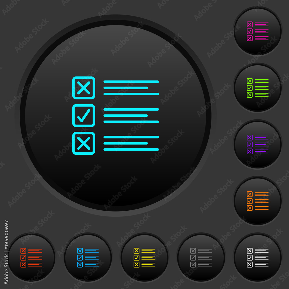 Poster questionnaire dark push buttons with color icons
