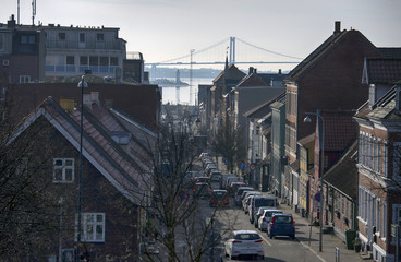 High up view over Fredericia city a beautiful cold winter day