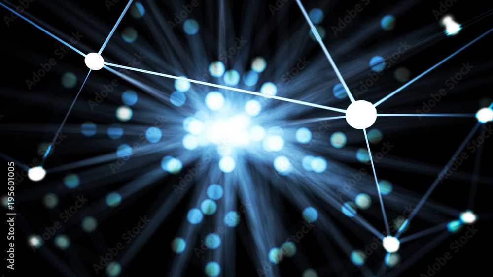 Poster abstract blue futuristic technology network node. cable data line transmission links and communicati