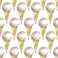 Seamless ice-cream pattern. Watercolor hawn summer print 