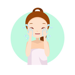 Skin care routine - face cleansing. Beauty concept illustration in flat style, design template