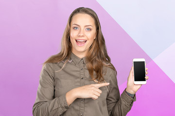 Fototapeta premium Beautiful young woman with mobile phone