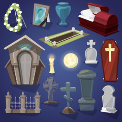 Graveyard vector scary cemetery and halloween horror in night illustration set of spooky grave or tomb and tombstone isolated on background