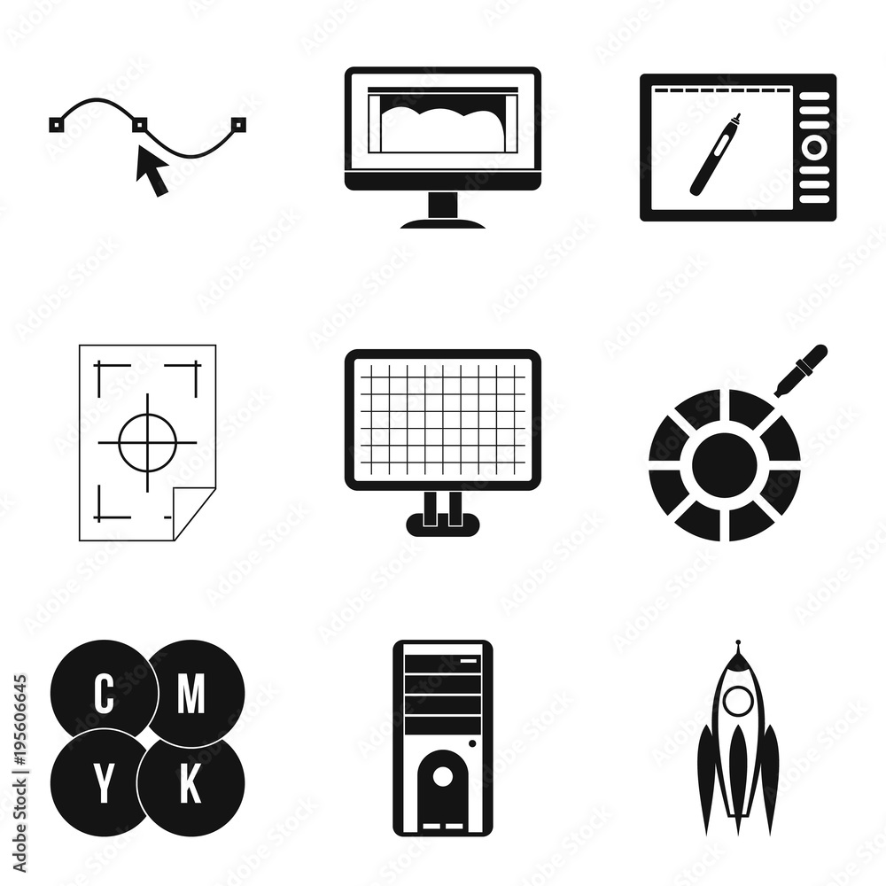 Poster web dev icons set, simple style