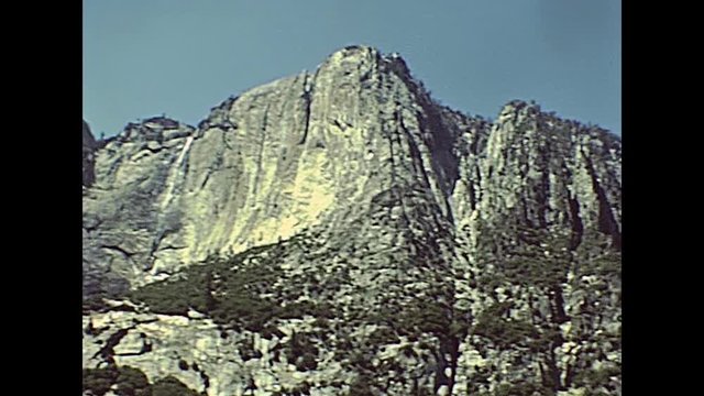 Yosemite Upper Falls in the Yosemite National Park in California state, United States. Archive footage in circa 1980.