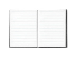 Blank open lined notebook isolated on white
