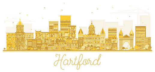 Hartford Connecticut USA City Skyline Golden Silhouette