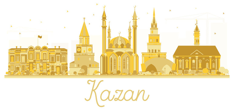 Kazan Russia City Skyline Golden Silhouette.