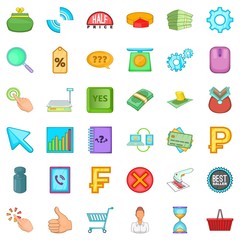 Monetary value icons set, cartoon style