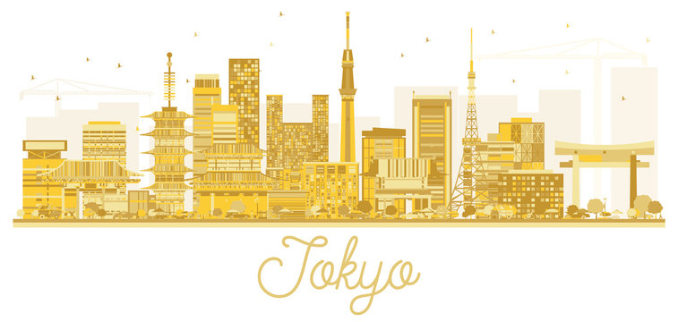 Tokyo Japan City Skyline Golden Silhouette.