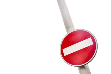 NO MOVEMENT or STOP red and white road signpost