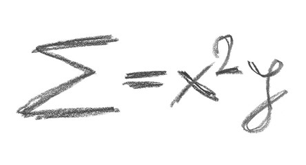 Physics formula, grunge graphite pencil background and texture isolated on white background, design element