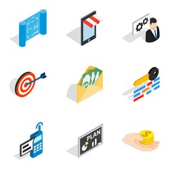 Entrepreneurial idea icons set, isometric style