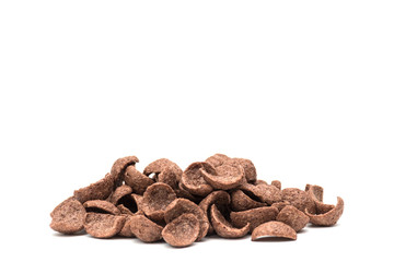 Cocoa flavored cereal isolated on white background with clipping path