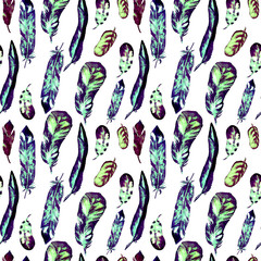Seamless pattern with watercolor feathers. Can be used for textile print, design tile, wallpaper, abstract background.