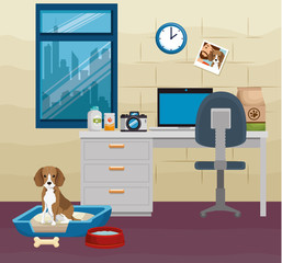 cute dog mascot in workplace