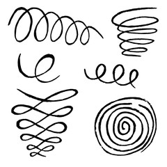 Set of silhouettes of a spiral and a spring.