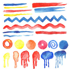Watercolor collection of geometric shapes, spots, symbols and si