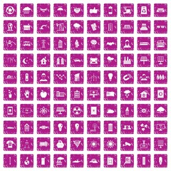 100 solar energy icons set grunge pink