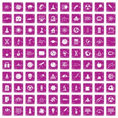 100 space icons set grunge pink