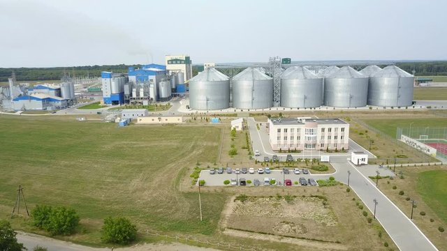 Row of granaries for storing wheat and other cereal grains. Aerial view
