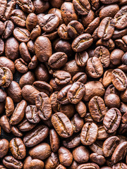 Roasted coffee beans. Top view.