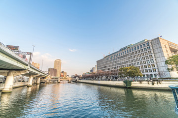 Fototapeta premium Osaka cityscape - Nakanoshima district at dusk - Osaka Japan