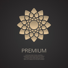Golden flower shape. Gradient premium logotype. Isolated floral logo. Business identity concept for bio, eco company or spa salon.