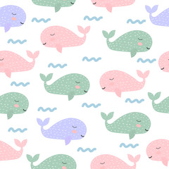 Seamless pattern. Whale. Magic. Cute. children's adventure. Logo. Print. Card. Scandinavian style. For your design.
