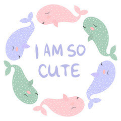 Whale. Magic. Cute. children's adventure. Logo. Print. Card. Scandinavian style. 