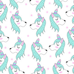 Seamless pattern. The Unicorn. Magic. Cute. children's adventure. Logo. Print. Card. Scandinavian style. For your design.