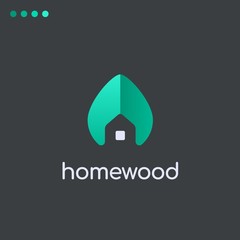 Fototapeta premium Minimalist vector logo of house and tree leaf. Eco house concept