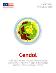 Fototapeta na wymiar Cendol. Traditional malaysian iced sweet dessert. View from above. Vector flat illustration.