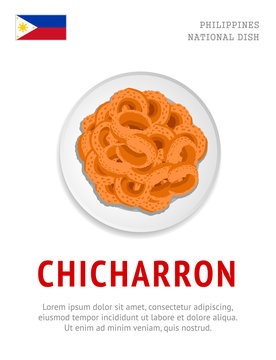 Chicharron. National filipino dish. View from above. Vector flat illustration.